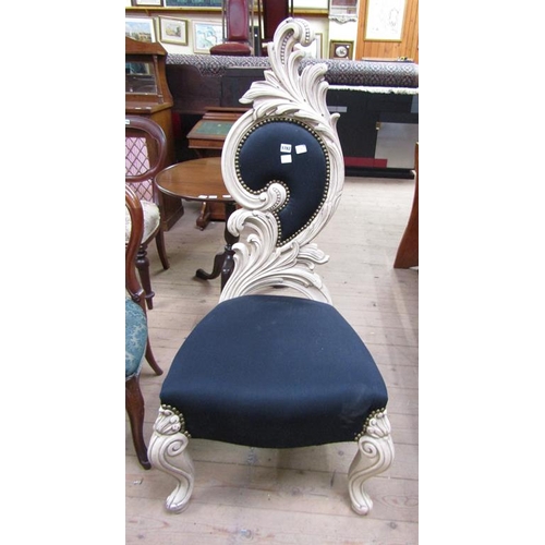 1782 - CONTEMPORARY WOODEN WHITE PAINTED SCROLL BACK CHAIR WITH UPHOLSTERED SEAT AND SHAPED BACK PANEL - 13... 