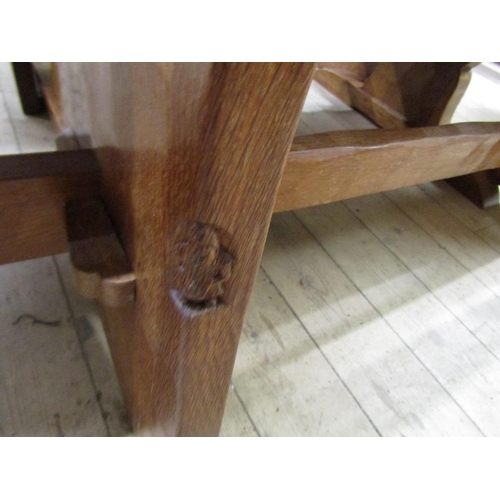 1783 - THOMAS GNOMEMAN OAK REFECTORY TABLE 74 x 152 x 74 cms AND TWO BENCH SEATS