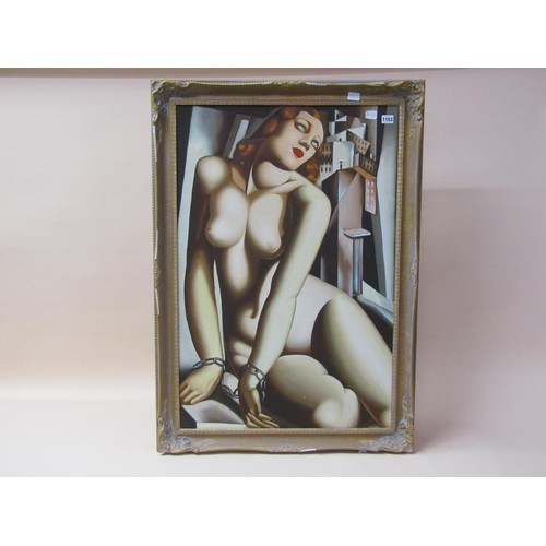 1153 - UNSIGNED CONTEMPORARY OIL ON CANVAS - PORTRAIT OF CHAINED NUDE LADY, FRAMED 90CM X 60CM