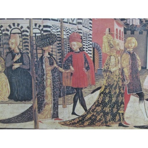 1159 - F/G COLOURED MEDIEVAL PRINT OF LADIES WITH COURTIERS AND OTHERS