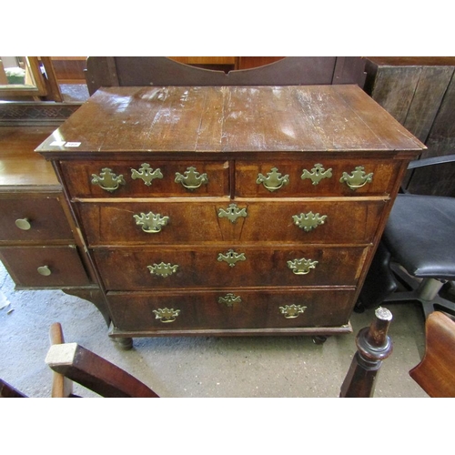 568 - 18c WALNUT CHEST OF TWO SHORT/THREE LONG DRAWERS