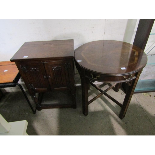 591 - OAK CUPBOARD AND OCCASSIONAL TABLE