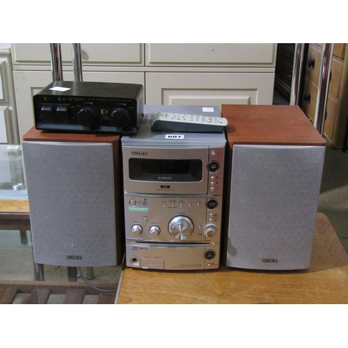 607 - SONY STEREO AND SPEAKERS ETC