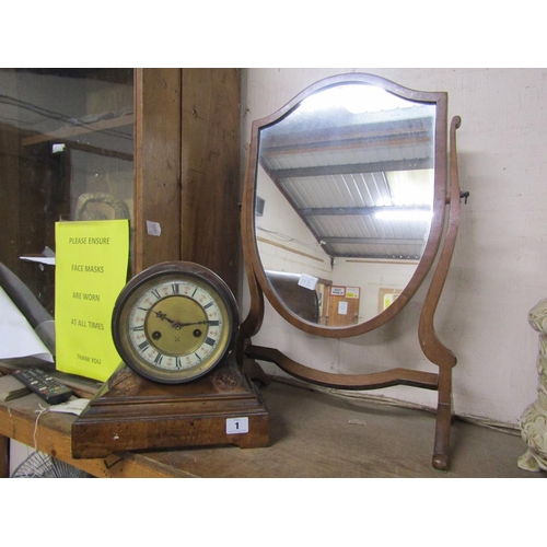 1 - VICTORIAN MANTEL CLOCK; DRESSING TABLE MIRROR