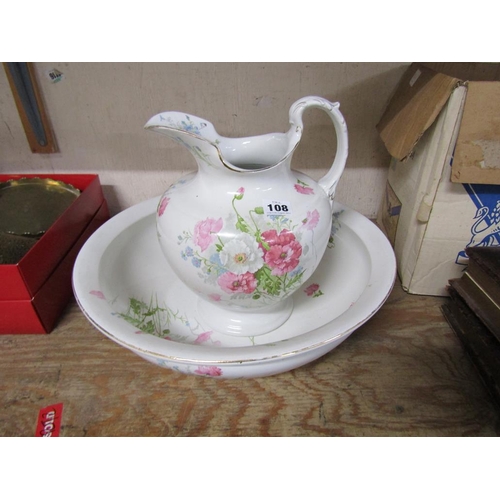 108 - TRANSFER PRINTED WASH JUG AND BOWL