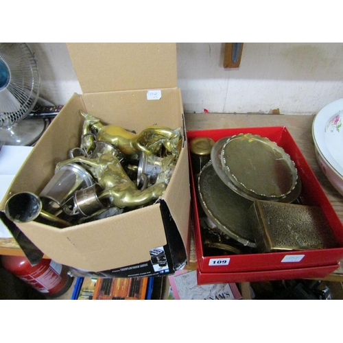 109 - TWO BOXES OF BRASSWARE ETC