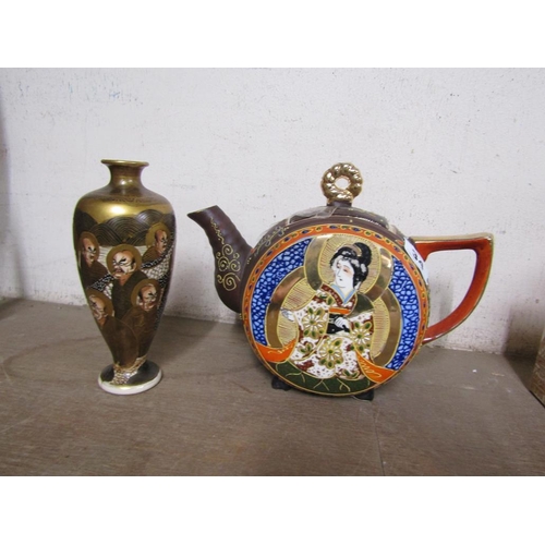 34 - JAPANESE VASE; TEAPOT