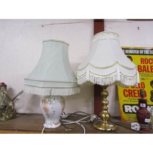 4 - BRASS AND CERAMIC LAMPS AND SHADES