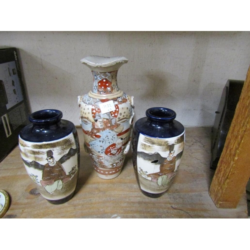 55 - PAIR AND A SINGLE JAPANESE CERAMIC VASES