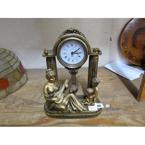 80 - GILT FIGURATIVE MANTEL CLOCK