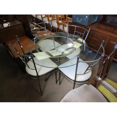 719 - GLASS TOPPED TABLE AND FOUR METAL CHAIRS