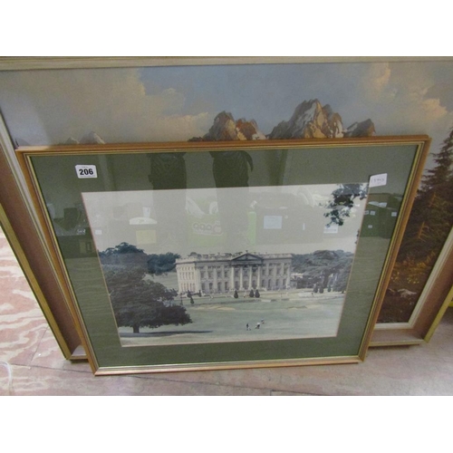 206 - FRAMED PHOTOGRAPHIC PRINT; OIL - ALPINE SCENE