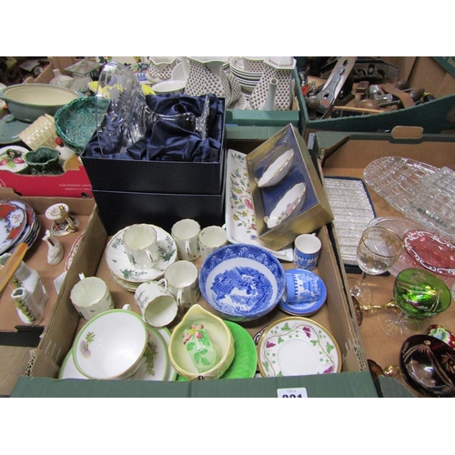 221 - BOX OF MIXED CERAMICS AND GLASSWARE TO INCL STUART CRUSTAL