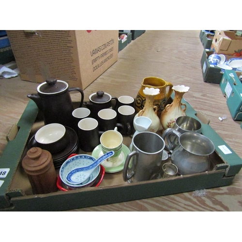 248 - BOX OF MIXED CHINA TO INCL TABLEWARES AND PEWTER