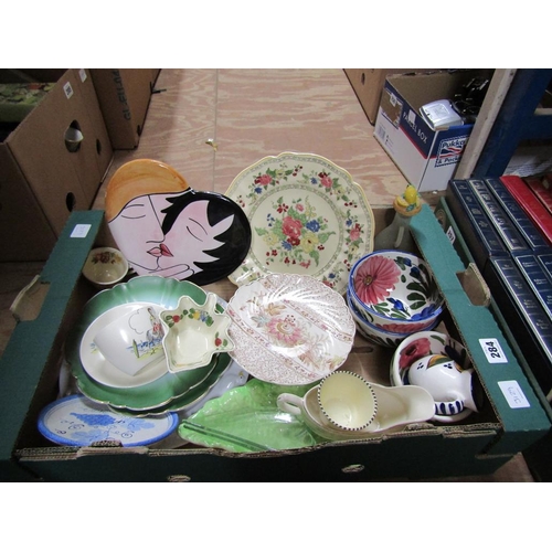 284 - BOX OF MIXED CERAMICS, WALL PLAQUE ETC