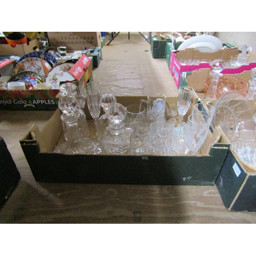 297 - BOX OF CRYSTAL GLASS TO INCL CRYSTAL DECANTERS