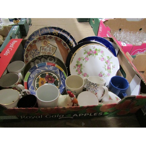 298 - BOX OF MUGS, TABLEWARES ETC