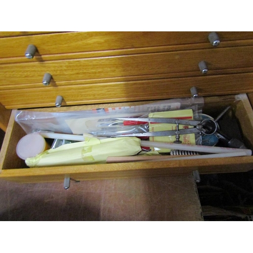 367 - ENGINEERS TOOL BOX AND TOOLS, TINS ETC