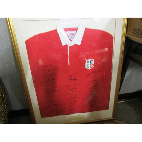 402 - FRAMED AND SIGNED RUGBY SHIRT AND PRINTS