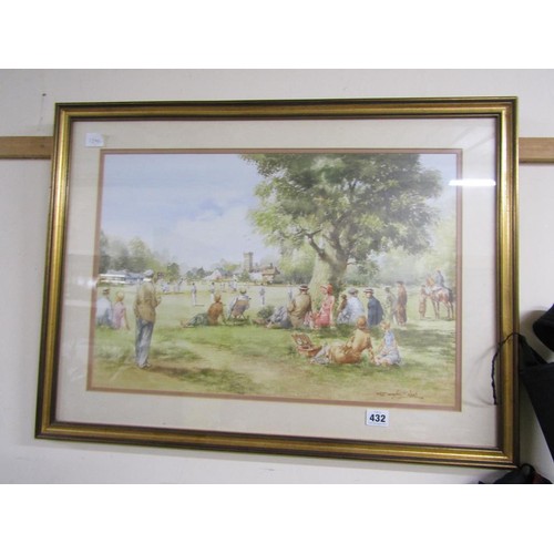 432 - FRAMED CRICKETING PRINT