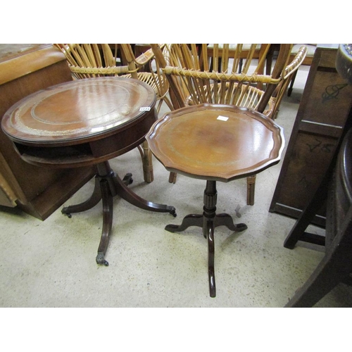 1074 - TWO LEATHER TOP TABLES