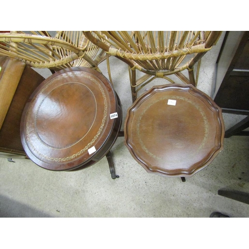 1074 - TWO LEATHER TOP TABLES