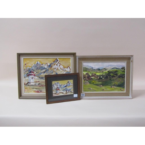 1302 - COLLECTION OF THREE PAINTINGS - NELVING - PAIR OF MOUNTAINOUS LANDSCAPES OILS & A WATERCOLOUR