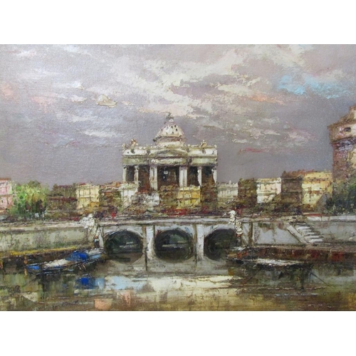 1306 - SIGNED INDISTINCTLY - ROME, THE TIBER, SIGNED OIL ON BOARD, FRAMED, 50CM X 70CM