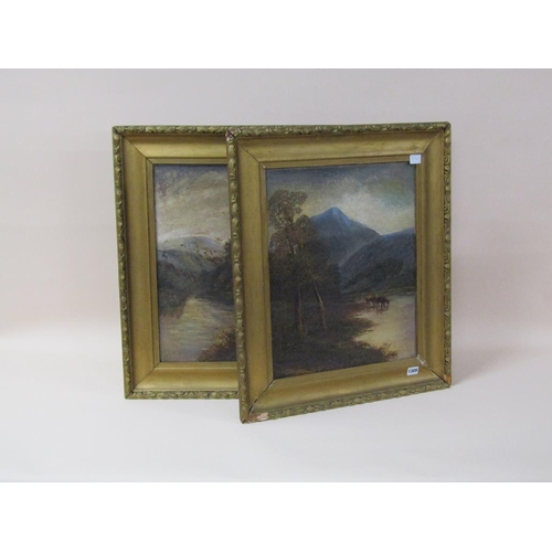 1309 - H GRAHAM - PAIR OF 19C RIVER SETTINGS IN THE HIGHLANDS, ONE WITH CATTLE THE OTHER WITH SHEEP, OIL ON... 