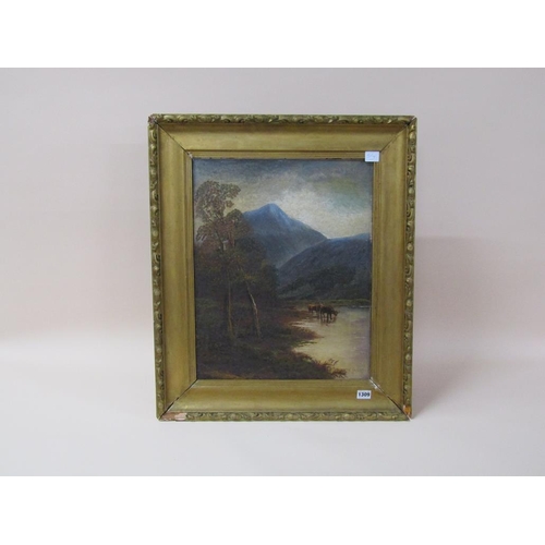 1309 - H GRAHAM - PAIR OF 19C RIVER SETTINGS IN THE HIGHLANDS, ONE WITH CATTLE THE OTHER WITH SHEEP, OIL ON... 