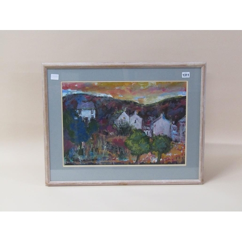 1311 - MOLLY BINFIELD - SIGNED IN MONO, COTTAGES IN NORTHERN LANDSCAPE, OIL ON PAPER, F/G, 34CM X 50CM