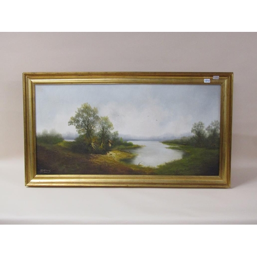 1312 - KOENIG - INLAND LAKE, SIGNED OIL ON CANVAS, FRAMED, 50CM X 100CM