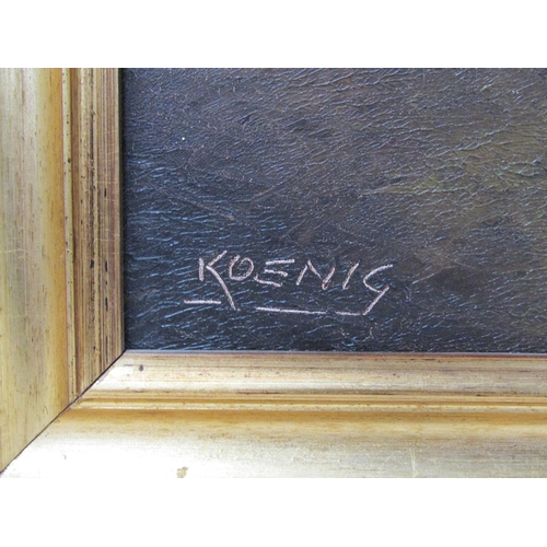 1312 - KOENIG - INLAND LAKE, SIGNED OIL ON CANVAS, FRAMED, 50CM X 100CM