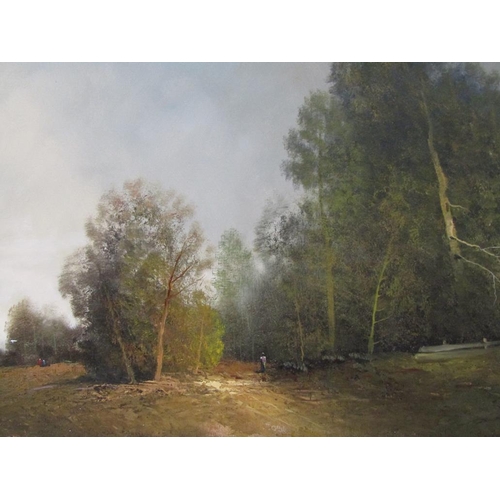 1313 - K SCHLING?? - WOODLAND SETTING, SIGNED OIL ON CANVAS, FRAMED, 50CMX 95CM