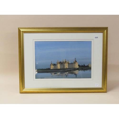 1314 - P CAZAUX - FRENCH CHATEAU COURVILLE, GOUACHE, SIGNED, F/G, 33CM X 50CM