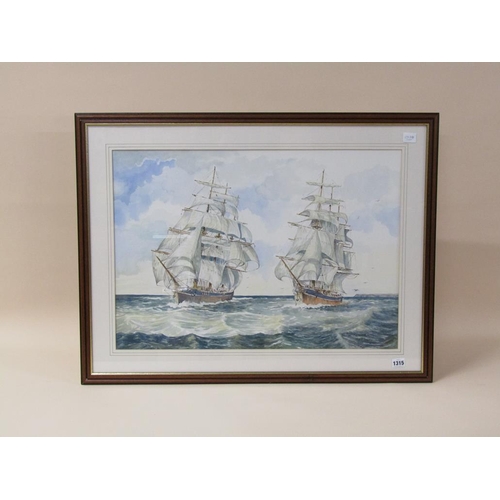 1315 - P H GRAVER - TWO 19C SAILING VESSELS, SIGNED, WATERCOLOUR, F/G, 49CM X 69CM