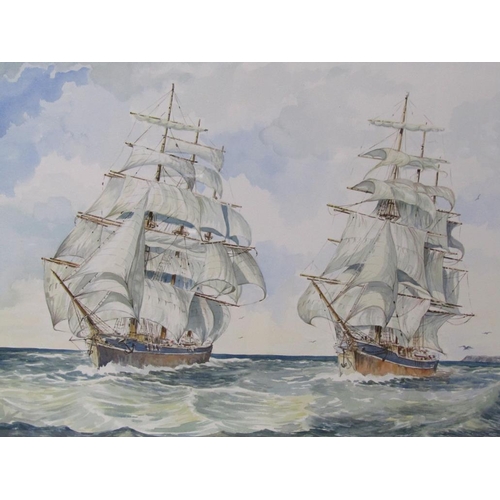 1315 - P H GRAVER - TWO 19C SAILING VESSELS, SIGNED, WATERCOLOUR, F/G, 49CM X 69CM