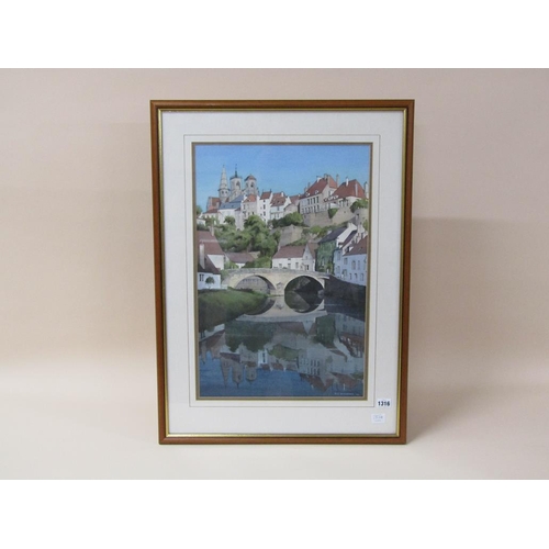 1316 - G F SARJEANT - SEMUR-LE-AUXOIS ON THE RIVER ARMANCON, FRANCE, SIGNED WATERCOLOUR, F/G, 56CM X 37CM