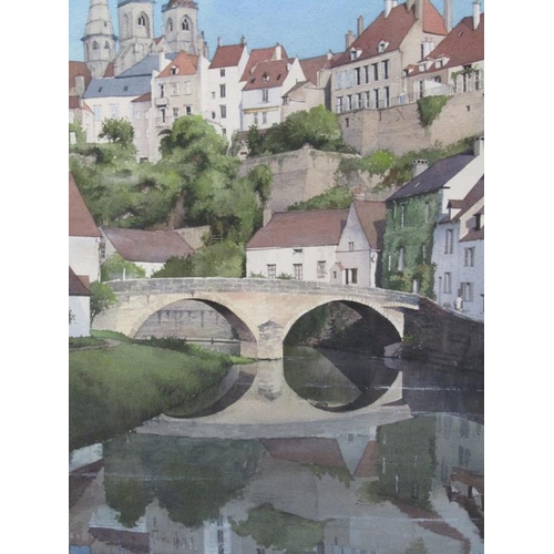 1316 - G F SARJEANT - SEMUR-LE-AUXOIS ON THE RIVER ARMANCON, FRANCE, SIGNED WATERCOLOUR, F/G, 56CM X 37CM