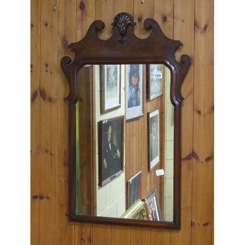 1320 - WILLIAM & MARY STYLE FRET CUT WALNUT WALL MIRROR, 91CM X 60CM