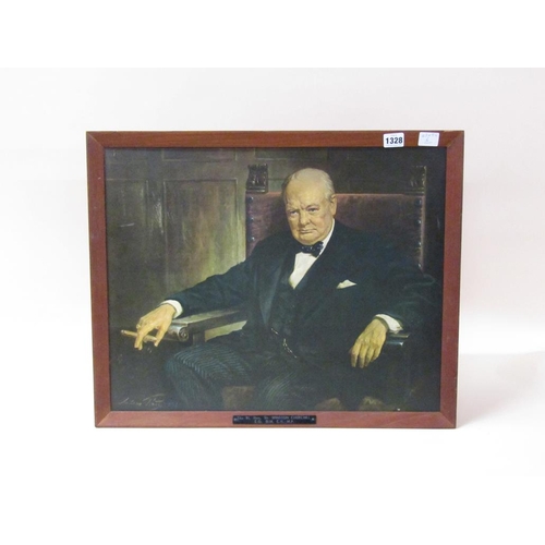 1328 - SIR WINSTON CHURCHILL - FRAMED COLOURED PRINT