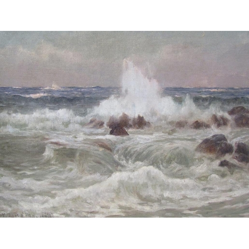 1332 - SIGNED INDISTINCTLY DATED 1904 - SEASCAPE, OIL ON CANVAS, FRAMED, 45CM X 60CM