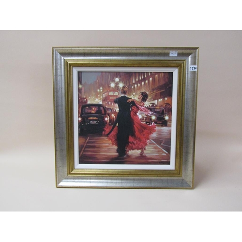 1334 - MARK SPAIN - ROMANCE IN THE CITY II, HAND EMBELISHED CANVAS, FRAMED, 40CM X 40CM