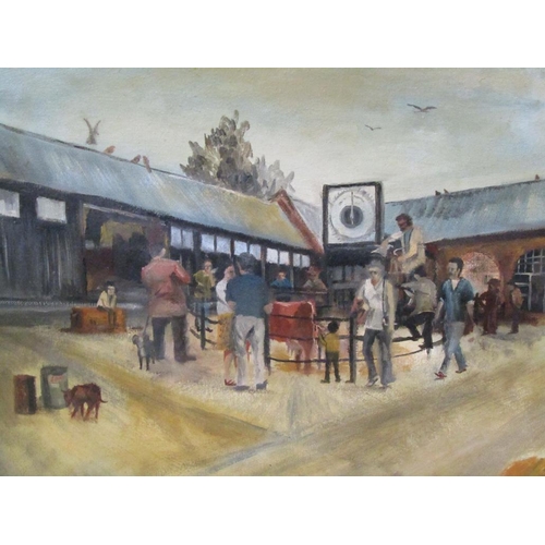 1337 - E LOFT 74 - CATTLE MARKET , SIGNED OIL ON CANVAS, 50CM X 60CM