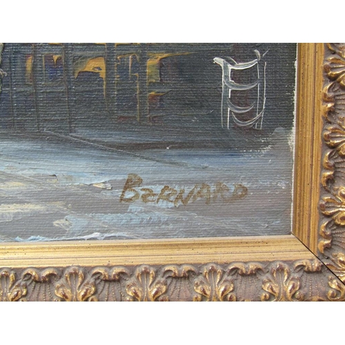 1359 - BERNARD - PARISIAN STREET SCENE, SIGNED OIL ON BOARD, FRAMED, 26CM X 32CM