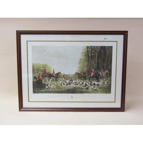 1361 - FRAMED COLOURED PRINT - THE MEET AT BLAGDON, F/G, 56CM X 81CM