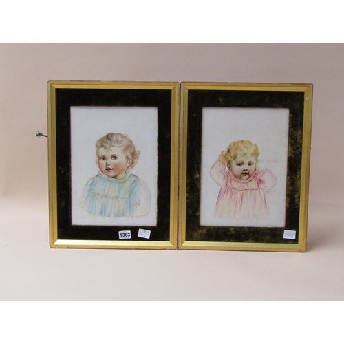 1363 - TWO OIL PAINTINGS ON PORCELAIN PANEL OF CHILDREN BY C THOMAS 1898, FRAMED, 31CM X 23CM