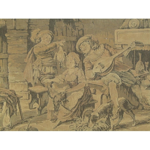 1365 - FRAMED MACHINE TAPESTRY - CAVALIERS HAVING A MERRY OLD TIME, FRAMED, 138CM X 46CM