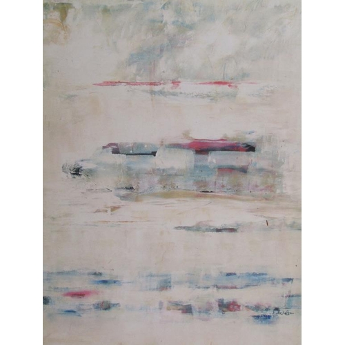 1371 - UNSIGNED CONTEMPORARY ABSTRACT OIL ON CANVAS - BETWEEN THE TIMES BY S GOEBEL, 130CM X 97CM