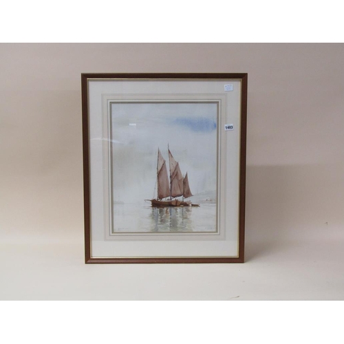 1403 - ROY MUNROE 87 - MORNING BOATS LEAVING HARBOUR, SIGNED WATERCOLOUR, F/G, 47CM X 37CM